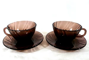 2er Set Duralex Rivage Amethyst Swirl Glas 5 Unzen Tassen mit Untertassen - Bild 1 von 11