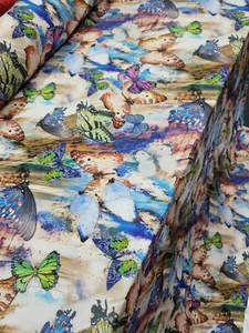Multicolor Monarch Butterfly Blue Green Lavender Fabric by the Yard Spandex - Picture 1 of 9