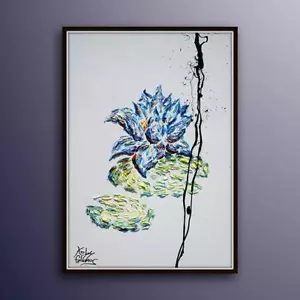 Quadro Fiore di Loto 40" - Dipinto olio su tela originale, stile art nouveau - Foto 1 di 5