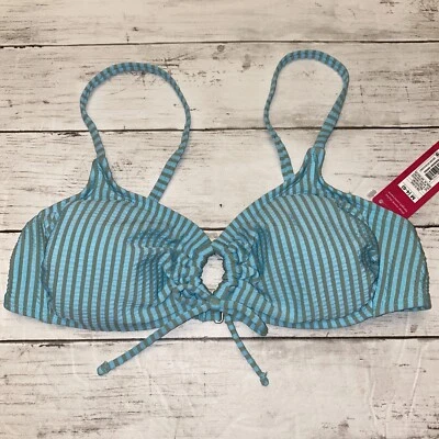 Xhilaration Bikini Top Womens Medium Blue Gray Stripe Swim Padded Target NEW M - Image 1 of 4