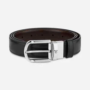 Mont Blanc - 111080 - 30mm Black/Brown Leather Reversible Belt with Buckle - Picture 1 of 4