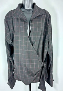 Ashley Stewart Faux Wrap Long Sleeve Black/Pink checked Top-SZ 20 - Picture 1 of 10