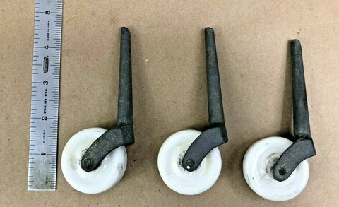 Antique Set Three No. 2 Porcelain 1 1/2” Wheel Furniture Caster #2 Reconditioned Cover