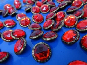 Vtg Candy Red Rhinestone w/ Metal  Border Shank Buttons 18mm Lot of 6 B118 - Picture 1 of 7