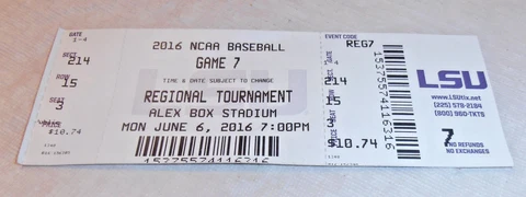 VINTAGE 2016 LSU TIGERS RICE OWLS REGIONAL CHAMPIONSHIP GAME TICKET 5-2 BASEBALL Cover