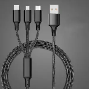 3 In 1 Multi USB Charger Charging Cable Cord For Iphone Micro USB TYPE CBlack - Picture 1 of 5