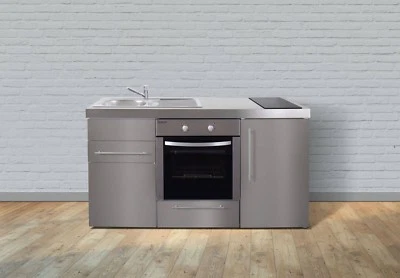 Edelstahl Miniküche MPBES 160 Glaskochfeld  Kühlschrank und Backofen - Bild 1 von 4