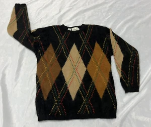 Vintage 90s Rafaella Angora Argyle Mohair-Like Sweater Women’s M Shaggy - Picture 1 of 9