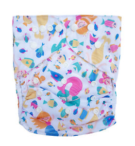 Junior XL Modern Cloth Nappy FREE Insert Baby Toddler up to 20kg - Mermaid