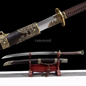 Carbon Steel Chinese Dao 绣春刀 Sword Brass Fitting Blackwood Sheath Full TangSharp - Picture 1 of 10