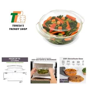 Vaporizador de alimentos de vidrio para microondas, vaporizador de verduras para microondas, 100 % vidrio, horno... - Imagen 1 de 10
