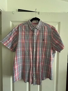 Penguin Munsingwear Men's Short Sleeve Shirt Classic Fit Large Gray Red Blue - Picture 1 of 5