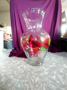 CHRISTMAS ANCHOR HOCKING HAND PAINTED FLOWER VASE - Picture 1 of 7