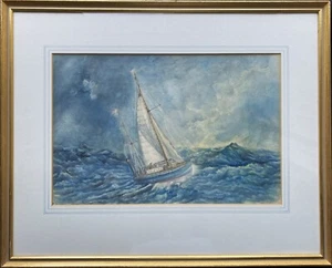 Pintura acuarela Sir Alex Rose's Yacht 'Lively lady' navegando en mares tormentosos - Imagen 1 de 11