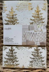 COLORDRIFT Metallic Moonlight Forest Tablecloth 60 x 104 Metallic Gold/Ivory NEW - Picture 1 of 4