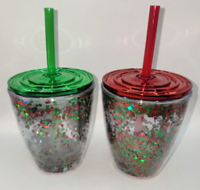 Be Jolly, Mini Glitter Tumblers 13 fl.oz.each - Red & Green HOLIDAY PLASTIC CUPS