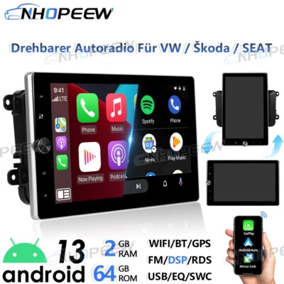 Drehbarer 10,4" CarPlay Android 13 Autoradio GPS Navi Für VW Golf 5 6 T5 Passat - Bild 1 von 4