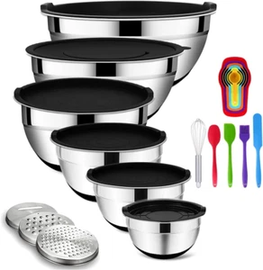 Mixing Bowls Set with Airtight Lids, 20PCS Stainless Steel, Nesting Bowls with 3 - Picture 1 of 14