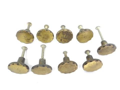 Vintage Set 9 Used Brass Metal Cabinet Drawer Handles Pulls Knobs Parts Hardware Cover