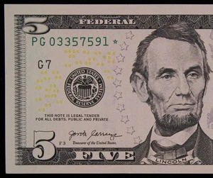 $5 2017A GEM CU Star Federal Reserve Note PG03357591* 250K Run 2 Atlanta, five $ - Picture 1 of 3