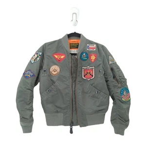 AVIREX Men M Far East Cruise MA-1 Flying Jacket Green Flight Patches FLAW READ - Picture 1 of 11