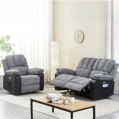 Electric Recliner 1/2 Sofa Cord Fabric Armchair Massage Heat Lounge Living Room - Image 1 of 4