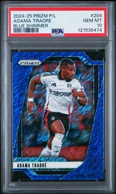 2024-25 Adama Traore Panini Prizm Blue Shimmer Fulham Soccer Card 2/8 PSA 10 - Image 1 of 3
