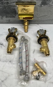 Bathroom Faucet Gold Widespread 3Hole 2Handle Waterfall Sink Vanity Basin Mixer - Picture 1 of 11