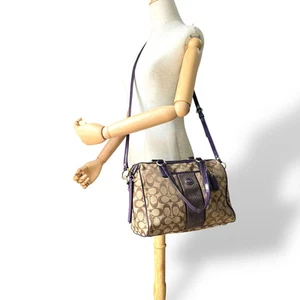 COACH Purple Signature Stripe Satchel 2-Way Shoulder Handbag Purse Bag - Picture 1 of 19