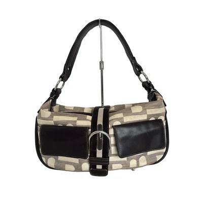 正品 BALLY Busy B 米色奶油色深棕色提花皮革手提包 — 第 1/4 张图片