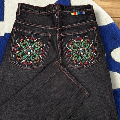 Jeans Y2K Baggy Wide Leg 4Fatherz denim grunge preto estilo COOGI 36x32 - Imagem 1 de 4