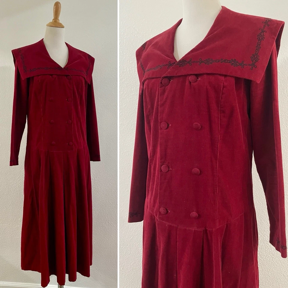 Vestido De Colección Años 80/90 Laura Ashley Pana Cuello Marinero Doble Pecho Talla 10 Foto 1 de 4