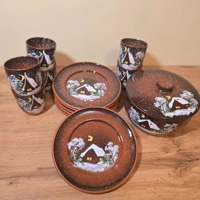 Handmade Winter Christmas Dinnerware Festive Dishes Ceramic plates set of 13 pcs - Image 1 of 4