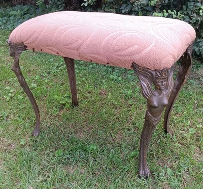 Victorian Cast Iron Vanity Bench Figural Winged Maiden Valkyries Seat Antique - Image 1 of 4