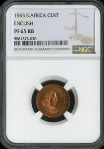 1965 South Africa Cent NGC PF65 RB English Quality - Picture 1 of 2