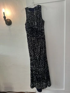 NWT Badgley Mischka Sleeveless Sequined Velvet Column Dress Gown Black Size 4 - Picture 1 of 18