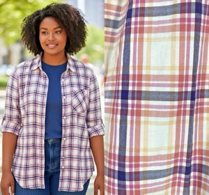 Lands End Top Size 24W 3X Button Up White Plaid Check Country Western Cabincore - Foto 1 di 11