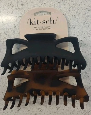 2 /kit sch/  Large Claw Clips Hair Recycled Plastic Black & Tortoiseshell - Image 1 of 4