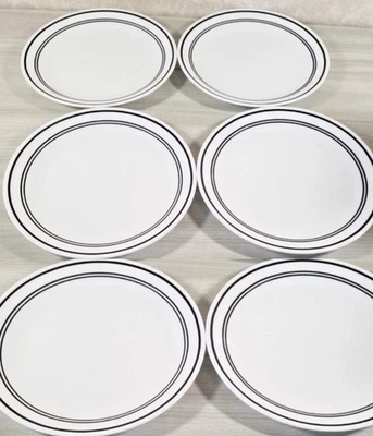 Juego de 6 platos de cena Corelle Classic Café rayas negras excelentes- Foto 1 de 2