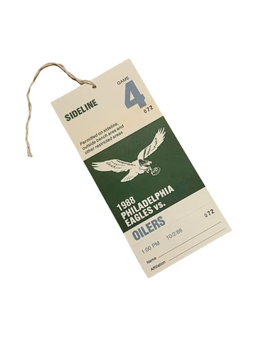 PHILADELPHIA EAGLES OILERS 1988 SIDELINE CREDENTIAL PASS 10/2/88 VETERANS Cover