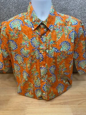 Camisa colorida con botones de algodón manga corta floral naranja XL de ALAN FLUSSER para hombre Foto 1 de 4
