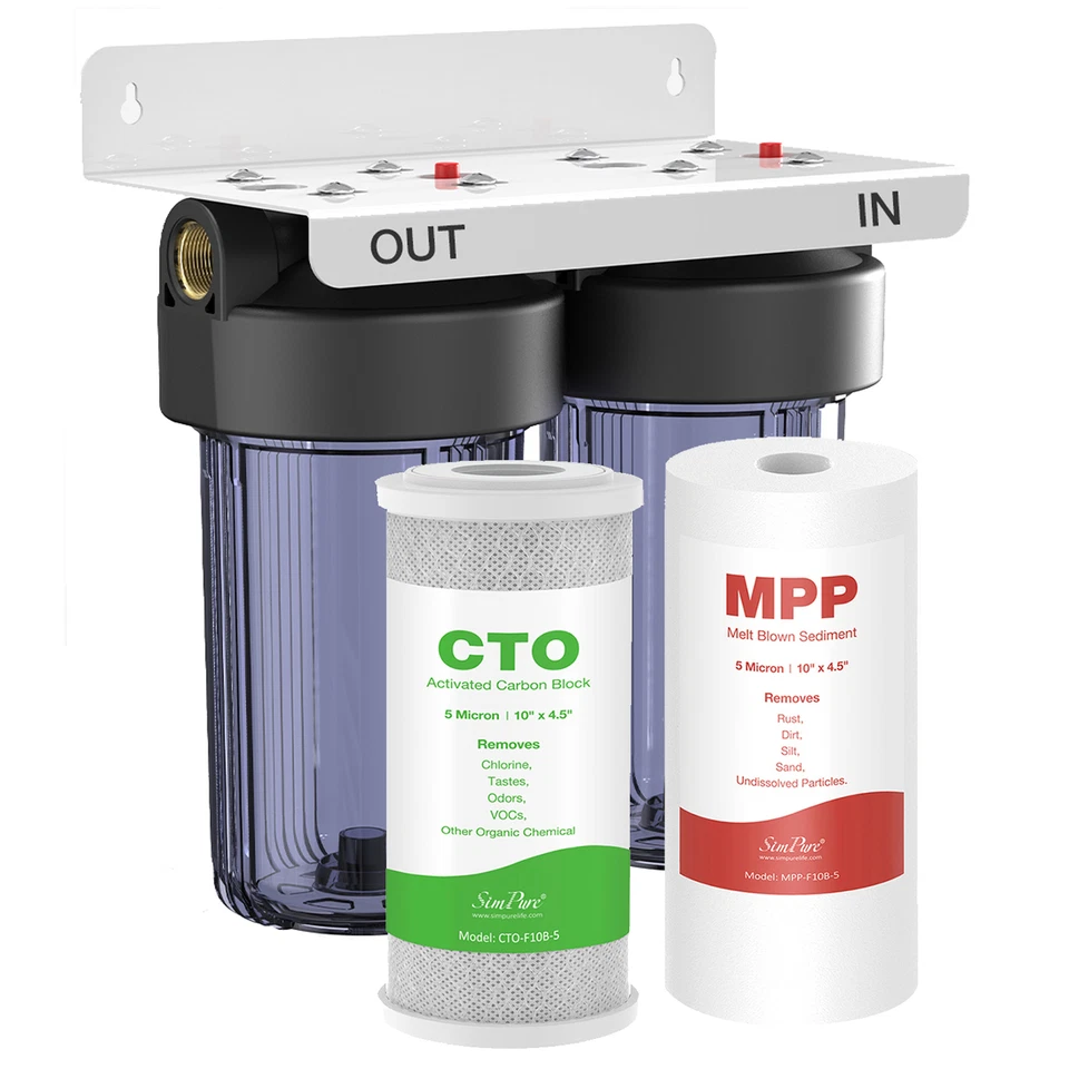 10"x4.5" 2-Stage Whole House Water Filter System Big Blue CTO for Home Well Pool - Image 1 of 4
