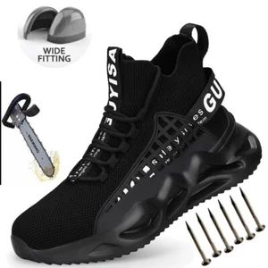 Men's Safety Shoes Breathable Steel Toe Indestructible Sneakers Work Boots Black - Picture 1 of 15