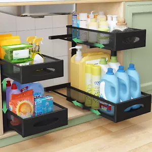 Under Sink Organizer, 2 Tier Pull Out Cabinet Organizer Baskets with Mesh Slidin - Picture 1 of 9