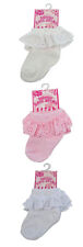 Baby Girls Broderie Anglaise Lace Frilly Socks Soft Touch White Pink Cream 0-12M