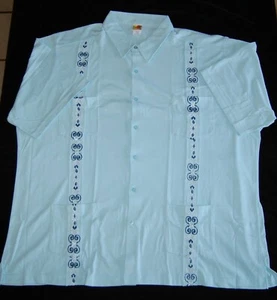 NEW Knit Guayabera Shirt Jersey Haband Light Blue Embroidered 3x Vintage #11 - Picture 1 of 3
