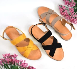Women's Slingback Ankle Strap Faux Suede Open Toe Flat Summer  Sandals New - Picture 1 of 10