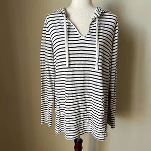 Lou & Grey Womens Pullover Hoodie Top Sz L Striped Lightweight Beach Nautical - Picture 1 of 8