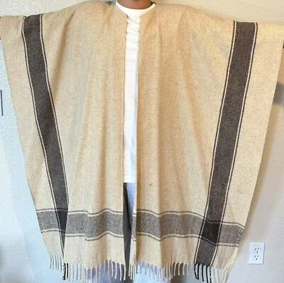 Poncho de lana Southwestern nativo americano marrón flecos inferiores Foto 1 de 4