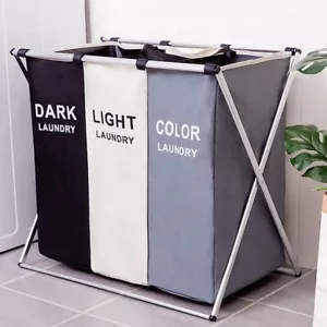 Large Divided Laundry Hamper Clothe Storage Sorter Basket Foldable Bag Organizer - Picture 1 of 12